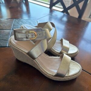 Stuart Weitzman Gold Wedge Sandals 8.5